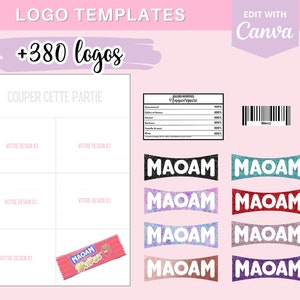 Komplettes Modell zur Erstellung einer Maoam-Verpackung, Vorlage Vorlage auf Canva 290 Logos und 90 Barcodes zum Download Bild 1