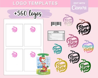 Compleet model om Pom Pote-verpakkingen te maken, sjabloon (template) op Canva, 470 logo's en 90 barcodes om te downloaden