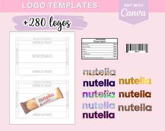 Komplettes Modell zur Erstellung einer Nutella B-ready-Verpackung, Vorlage (Vorlage) auf Canva + 190 Logos und 90 Barcodes zum Download