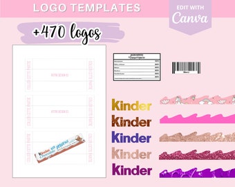 Modèle complet pour créer des emballage Kinder maxi, template (gabarit) sur Canva + 380 logos et 90 codes-barres en téléchargement