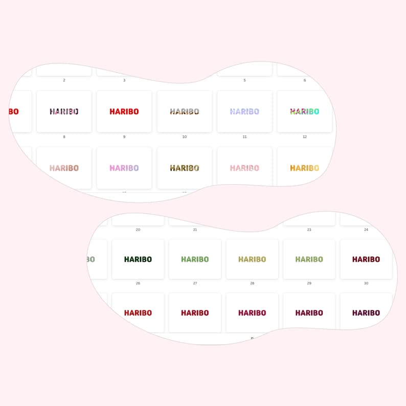 Modèle complet pour créer des emballages Haribo petit et moyen sachet, template gabarit sur Canva 190 logos et 90 codes-barres image 4