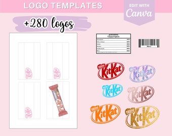 Modèle complet pour créer des emballages KitKat Chunky, template (gabarit) sur Canva + 190 logos et 90 codes-barres en téléchargement