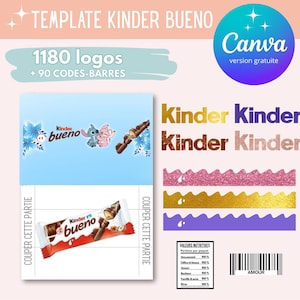 Modelo para embalagem kinder bueno - Modelo kinder bueno personalizado - kinder bueno personalizado - logotipo canva e modelo de código de barras