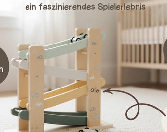 Wooden highway | Laser engraved | Motor skills toy | Gift for ages 18 months and up, baby shower gift, christening  1st or 2nd birthday gift