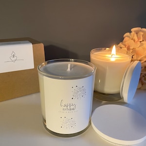 happy Birthday, candle with saying, glass, birthday candle, handmade, gift, decoration, soy wax, sustainable, saying candle, birthday, souvenir