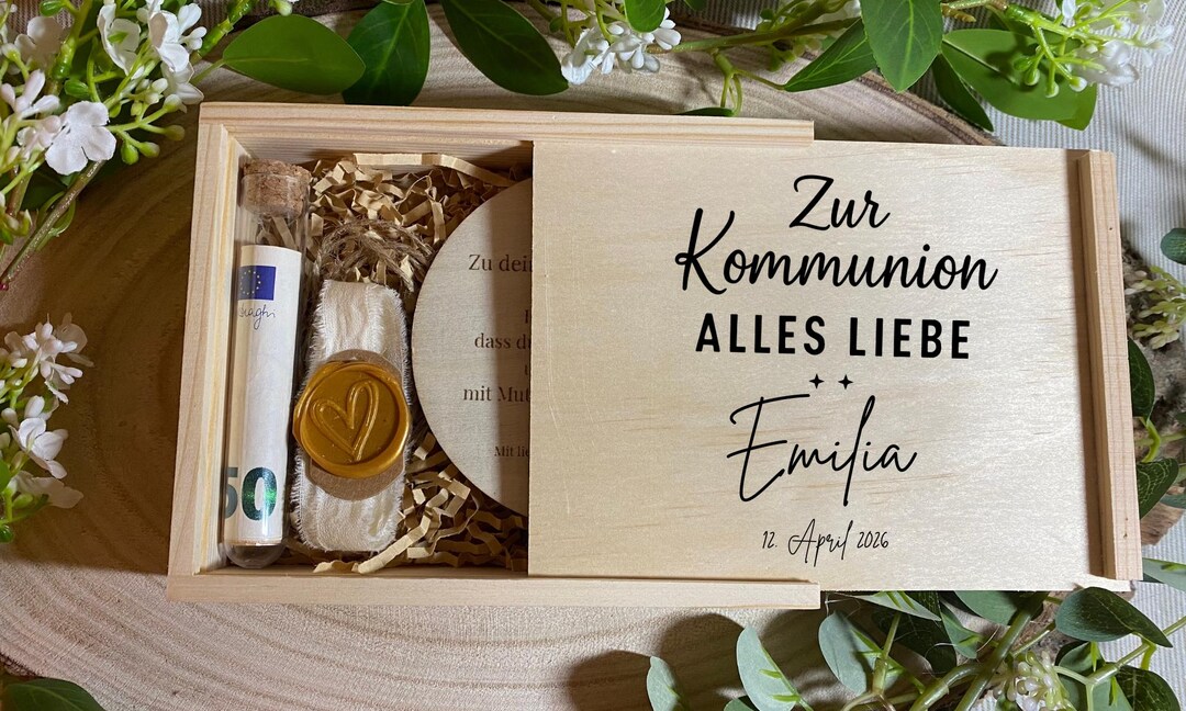 Personalized Wooden Communion Box | Money Gift for Communion | Keepsake ...