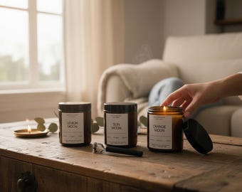 Soy wax scented candle set – Citrus Moon Set by soothemoon | Hand-poured candles in amber glass | 3-piece set, beautiful gift set