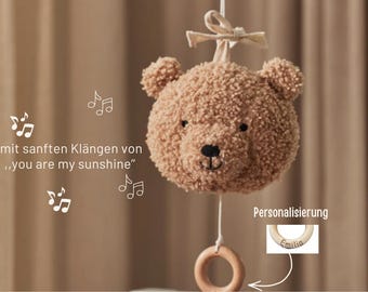 Personalized Teddy Bear Music Box – You Are My Sunshine – Laser Engraved with Name | Cuddly Gift for Birth, Christening, Godchild