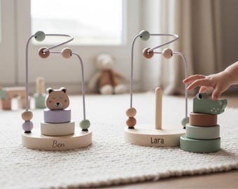 Personalized wooden motor skills loop – motor skills toy for children 12 months and older – engraved with a name – gift for toddlers