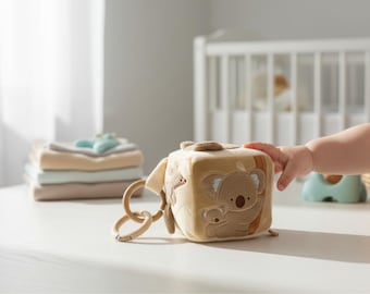 Personalized activity cube with name Kangaroots, baby gift for birth, baby toy, fabric cube, play cube, motor skills cube