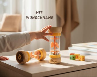 Personalized wooden rainmaker – rattle & sound toy – engraved with name – from 6 months, beautiful gift for christening or birth
