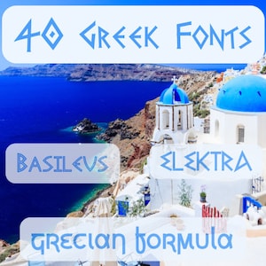 Pacchetto di 40 font greci - Caratteri moderni e classici per partecipazioni di nozze greche, brand di ristoranti, progetti di confraternite