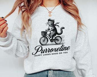 Funny Cat Bicycle Sweatshirt, Purroxetine, Vet Tech Gift