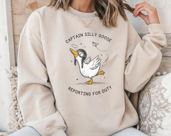 Funny Goose Pilot Unisex Sweatshirt, Silly Goose Gift, Animal Lover Gift, Captain Silly Goose, Goose Sweatshirt Goose Wearing Pilot Helmet