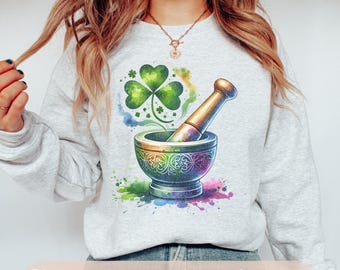 Shamrock Mortar and Pestle St Patricks Day PNG, Lucky Pharmacist Gift (Digital Download)