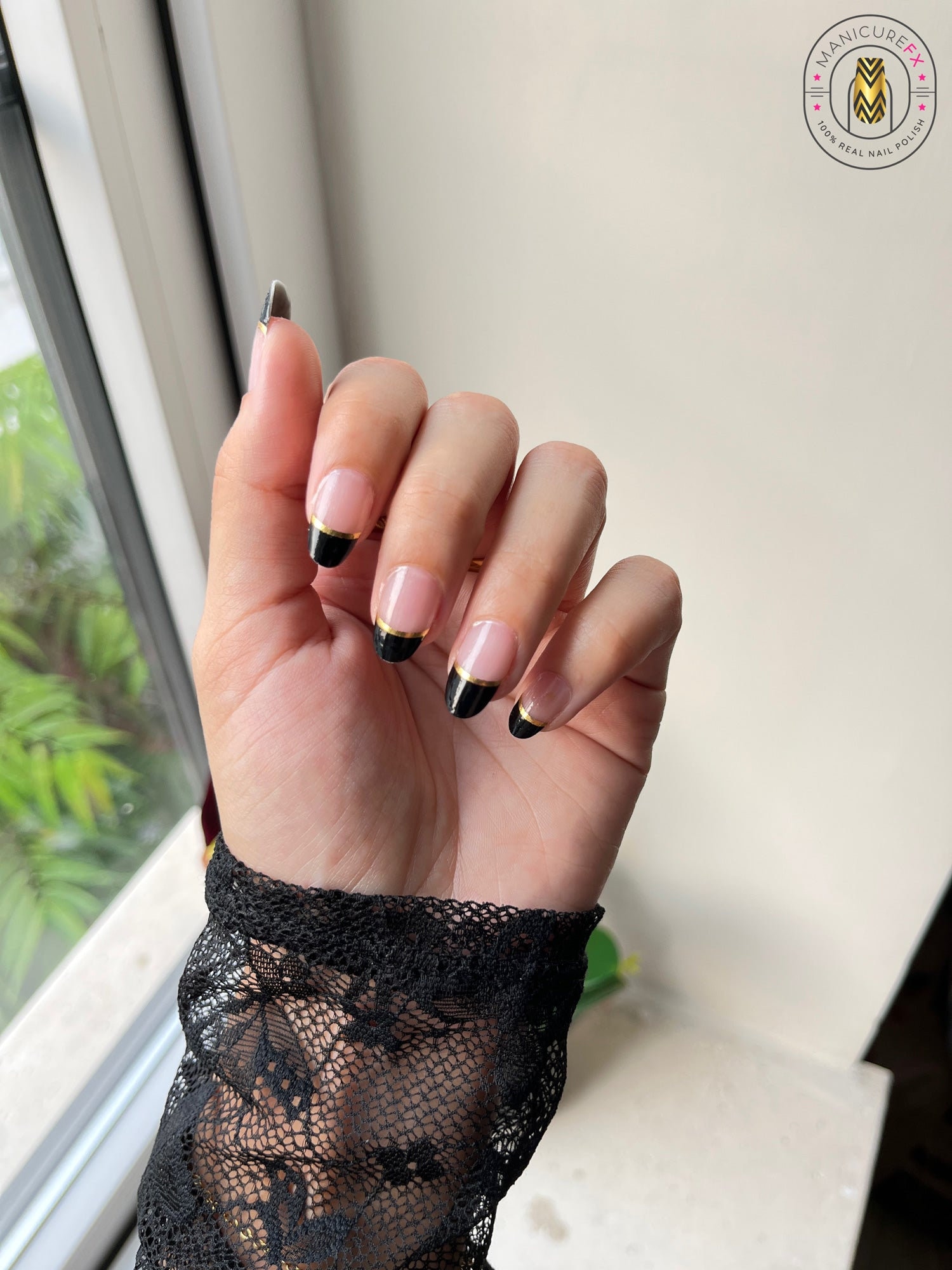 Royal Black French Tips - Nakładki na paznokcie (Standard)