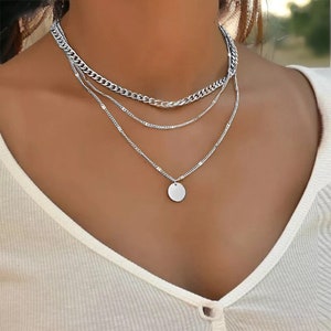 Collier multicouche argent/or Ras de cou à 3 chaînes Bijoux empilables Accessoire chic Minimaliste Cadeau pour elle Argent