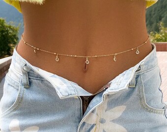 Dangling Diamond Single Belly Chain | Minimalist Dainty Chain | Elegant Holiday Accessories | Bikini Jewellery | Gift For Her | Body Chain