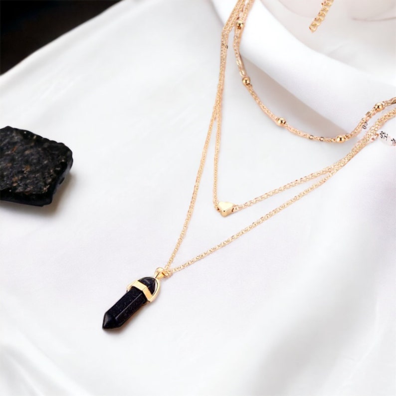 6 Colour Option Multistrand Heart Necklace Crystal Point Charm Choker