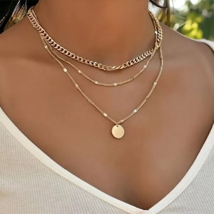 Collier multicouche argent/or Ras de cou à 3 chaînes Bijoux empilables Accessoire chic Minimaliste Cadeau pour elle Or