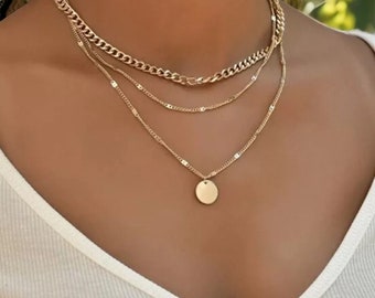 Collier multicouche argent/or | Ras de cou à 3 chaînes | Bijoux empilables | Accessoire chic | Minimaliste | Cadeau pour elle