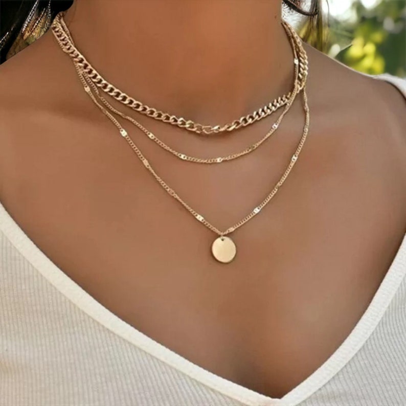 Collier multicouche argent/or Ras de cou à 3 chaînes Bijoux empilables Accessoire chic Minimaliste Cadeau pour elle Or