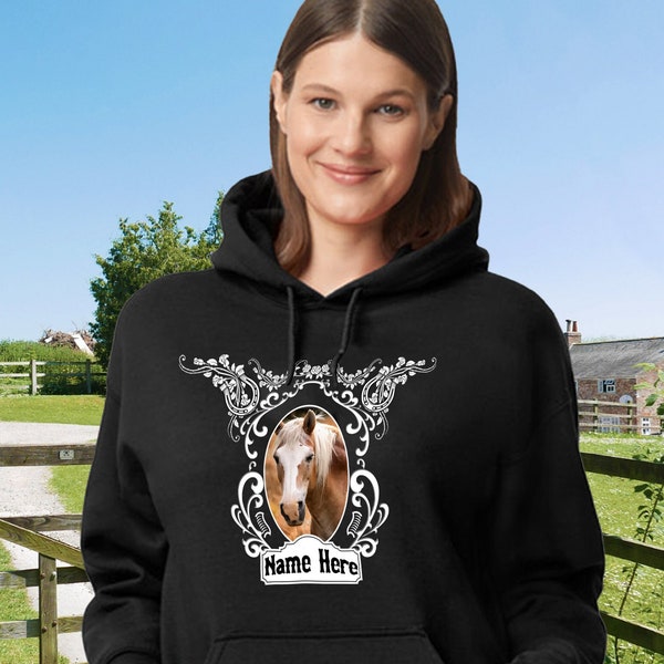 Custom Horse Hooded Sweatshirt, Personalized Hoodie, Your Horses Photo, Illustration or Ink Drawing, Western Shirt, Vintage Gothic, Pocket