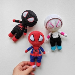 Crochet set 3 in 1 patterns superheroes, spider crochet, amigurumi pattern, crochet cute doll, superhero dolls