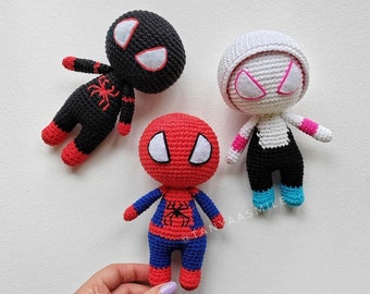 Crochet set 3 in 1 patterns superheroes, spider crochet, amigurumi pattern, crochet cute doll, superhero dolls