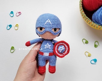 Crochet pattern Captain hero, English pdf file, 15 cm doll, easy amigurumi pattern, crochet cute doll, tanyaasmile crochet