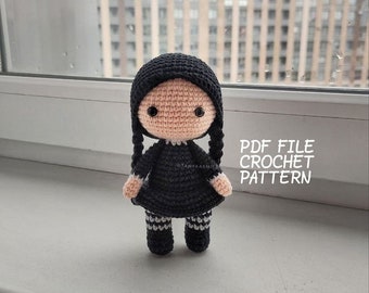 Crochet pattern gothic doll, English pdf file, 15 cm doll, crochet amigumi pattern, princess crochet, crochet tutorial