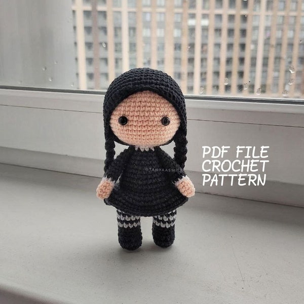 Crochet pattern gothic doll, English pdf file, 15 cm doll, crochet amigumi pattern, princess crochet, crochet tutorial