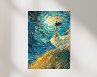 Woman with a Parasol - Van Gogh Inspired - Printable Wall Art Download - High-Res PNG - Home Decor - Ideal Gift for Art Enthusiasts