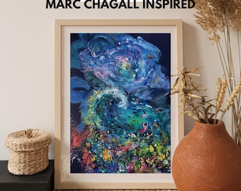 Den stora vågen – Marc Chagall-inspirerad poster – Drömlikt havstryck – Poetisk surrealistisk dekorativ stil – Museikvalitet