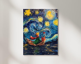 Sailing with the Little Prince - Van Gogh-Inspired Starry Night Wall Art - Printable Instant Download - Kids Room & Home Decor Gift Idea