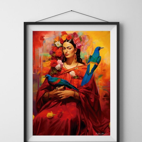 Frida Kahlo Inspired Mona Lisa Printable Wall Art Download - High-Res PNG - Home Decor - Ideal Gift for Art & Frida Kahlo Enthusiasts.