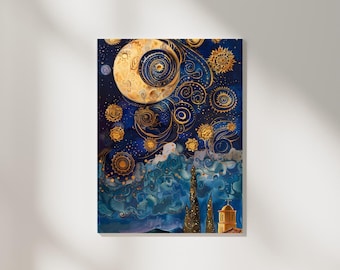 Starry Night by Van Gogh - Gustav Klimt Inspired - Printable Wall Art Download - High-Res PNG - Home Decor - Ideal Gift for Art Lover