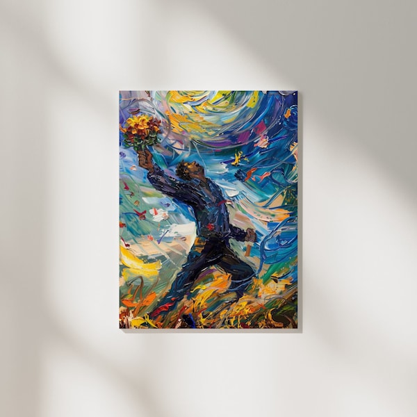 Banksy's Flower Thrower - Tribute - Van Gogh Inspired - Printable Wall Art Download - High-Res PNG - Home Decor - Ideal Gift for Art Lovers