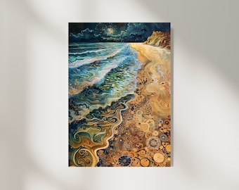 The Golden Sea - Klimt & Dali Fusion - Printable Wall Art Download - High-Res PNG - Home Decor - Ideal Gift for Art Lovers