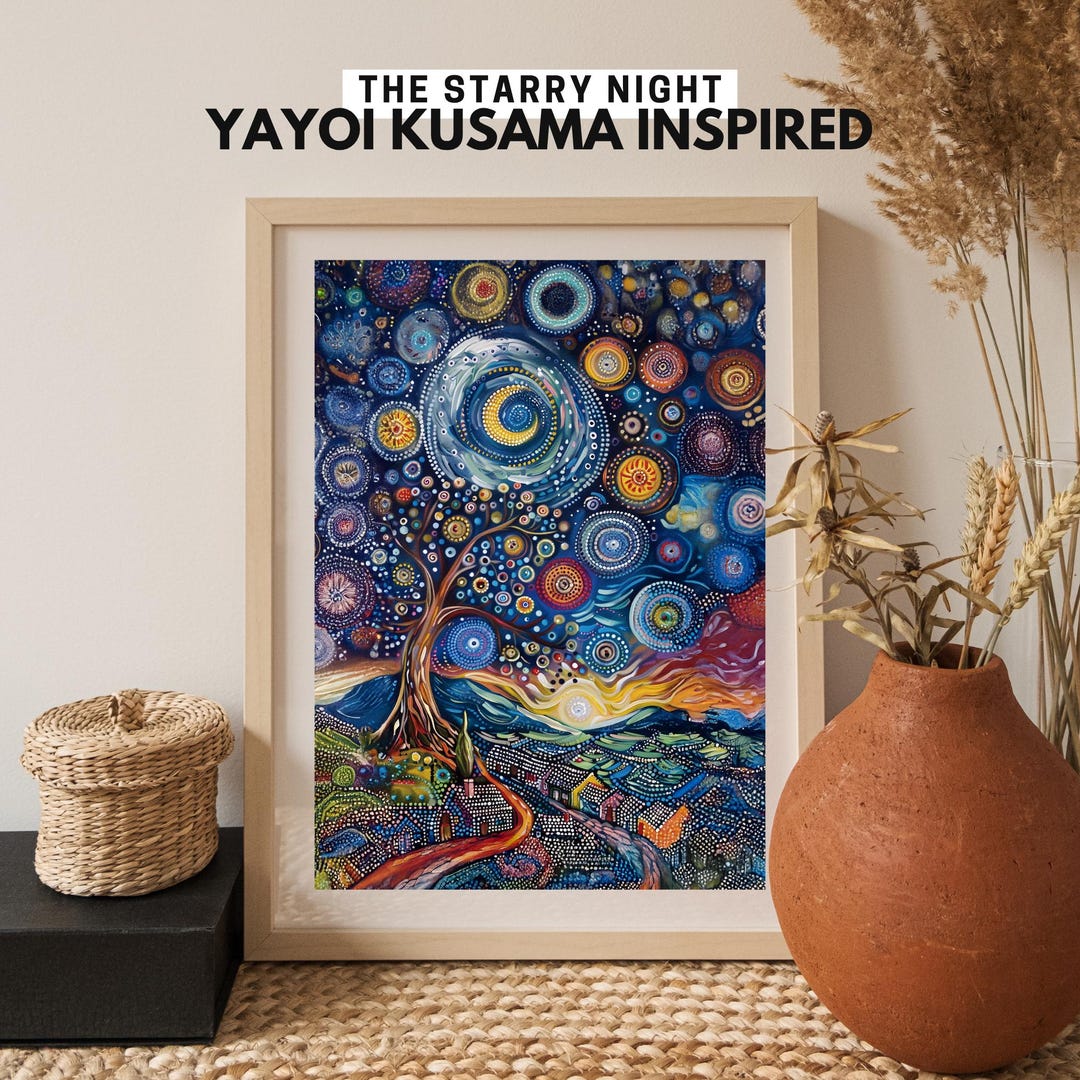 Starry Night – Yayoi Kusama Inspired Poster – Dotted Cosmic Wall Art ...