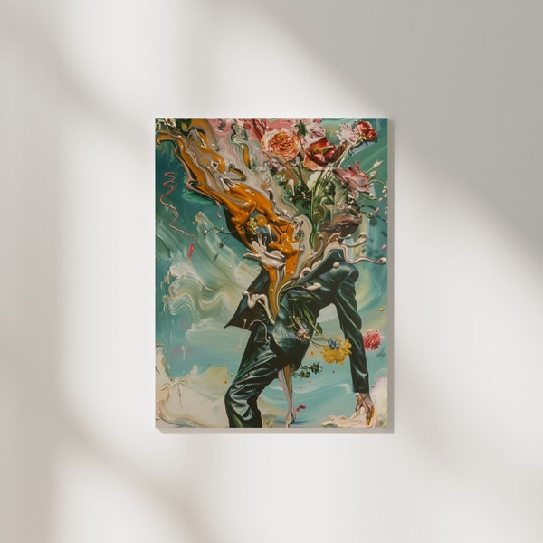 Banksy's Flower Thrower - Tribute - Dali Inspired - Printable Wall Art Download - High-Res PNG - Home Decor - Ideal Gift for Art Lovers