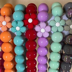 Designer Dog Necklace custom style- One Color Elastic Stretch Jewelry, Silicone 20mm flowers and Beads, Doggy Collar, Accessory, Pet Present