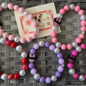 Designer Dog Necklace custom style- Cartoon Mouse Girl Pearl Elastic Stretch Jewelry, Silicone 20mm Beads,Photo Prop, Accessory, Pet Present