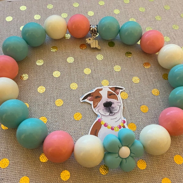 Designer Dog Necklace custom style- Elastic Stretch Jewelry, Silicone 20mm Beads, Doggy Collar, Photo Prop, Accessory, Pet Present