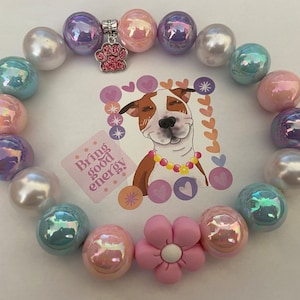 Designer Dog Necklace custom style- Bright with Pearl Elastic Stretch Jewelry, Silicone 20mm flowers,  Pearl Dog Collar, Pet Present