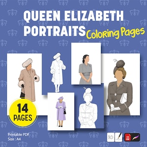 Queen Elizabeth Portraits Coloring Pages, Queen Elizabeth Printable, Queen elizabeth silhouette portrait, Elizabeth pdf