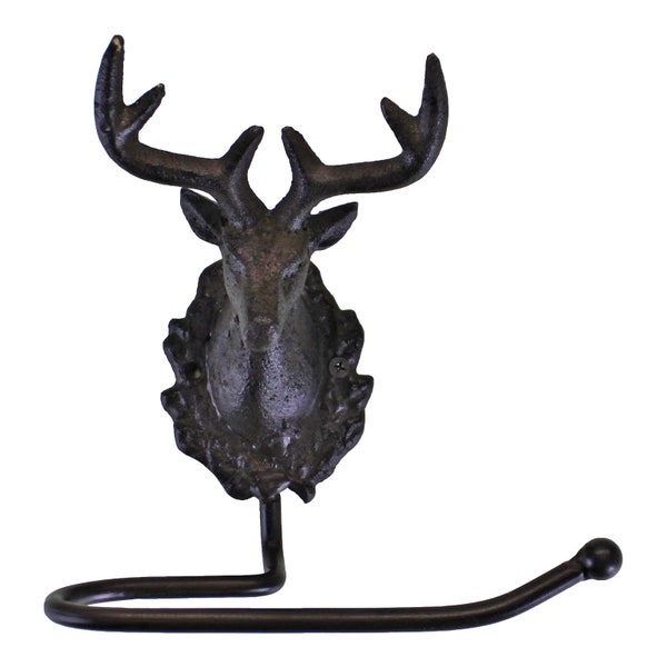 Cast Iron Rustic Toilet Roll Holder Stag Head Design