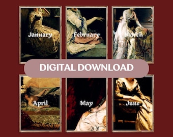 Copertine per planner A5 / Arte vintage, divisori mensili (PDF)