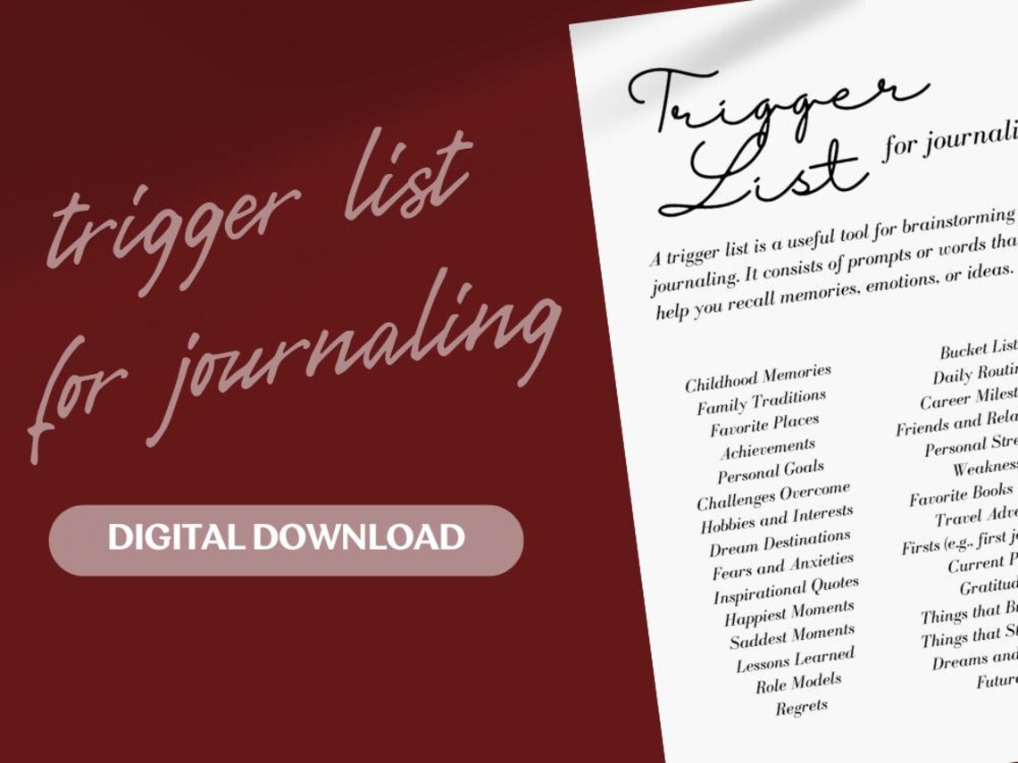 Journal Prompt Trigger List Printable (3x5 PDF) - Etsy