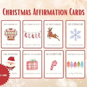 16 tarjetas imprimibles con afirmaciones navideñas para niños / Afirmaciones positivas para las fiestas / Actividades navideñas para niños pequeños